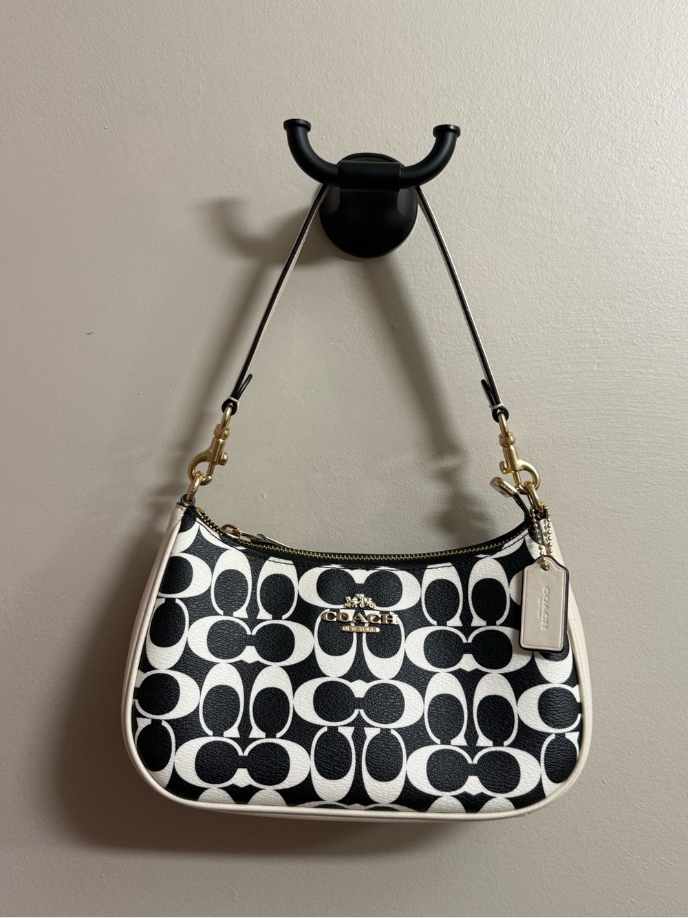 Coach Teri Black & White Signature Bag with Gold Hardware